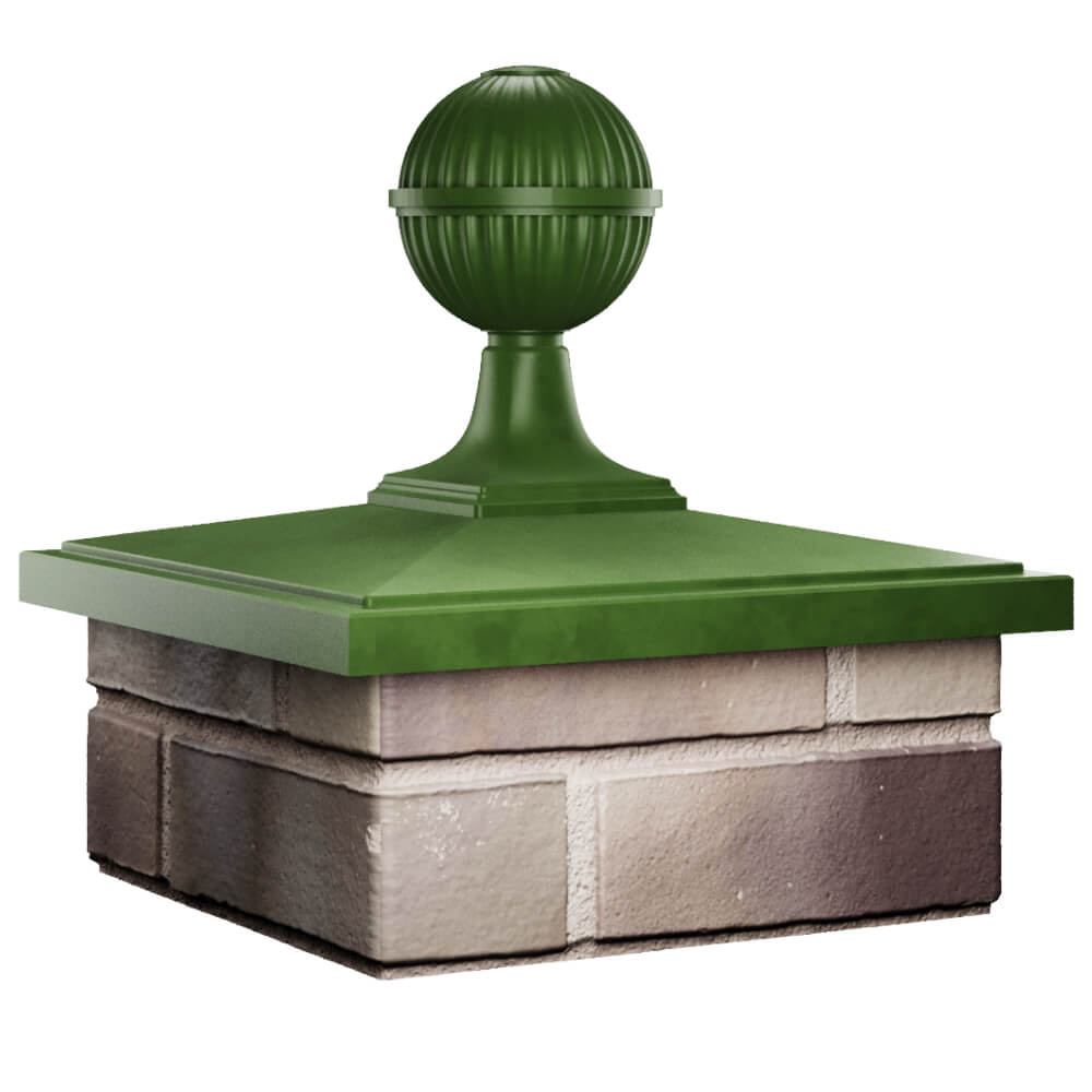 Колпак Zking БонаМоно Зеленый с шаром на столб 1.5х1.5 кирпича (385х385, 400х400мм) в сборе в Киржаче фото