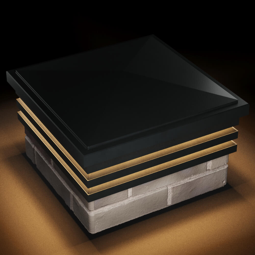 Колпак Zking Бона ХайТек Черный на столб 1.5х1.5 кирпича (385х385мм) с подсветкой в Киржаче фото