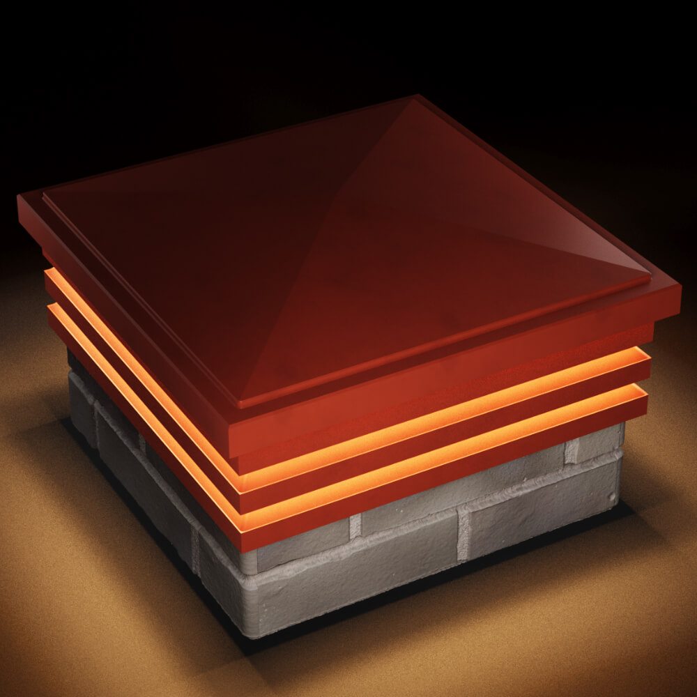 Колпак Zking Бона ХайТек Красный на столб 1.5х1.5 кирпича (385х385мм) с подсветкой в Киржаче фото