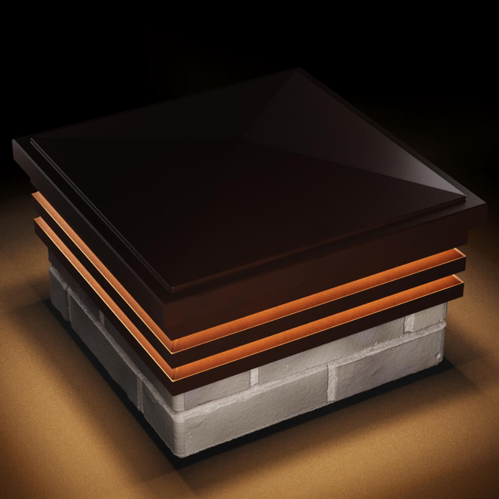 Колпак Zking Бона ХайТек Коричневый на столб 1.5х1.5 кирпича (385х385мм) с подсветкой в Киржаче фото