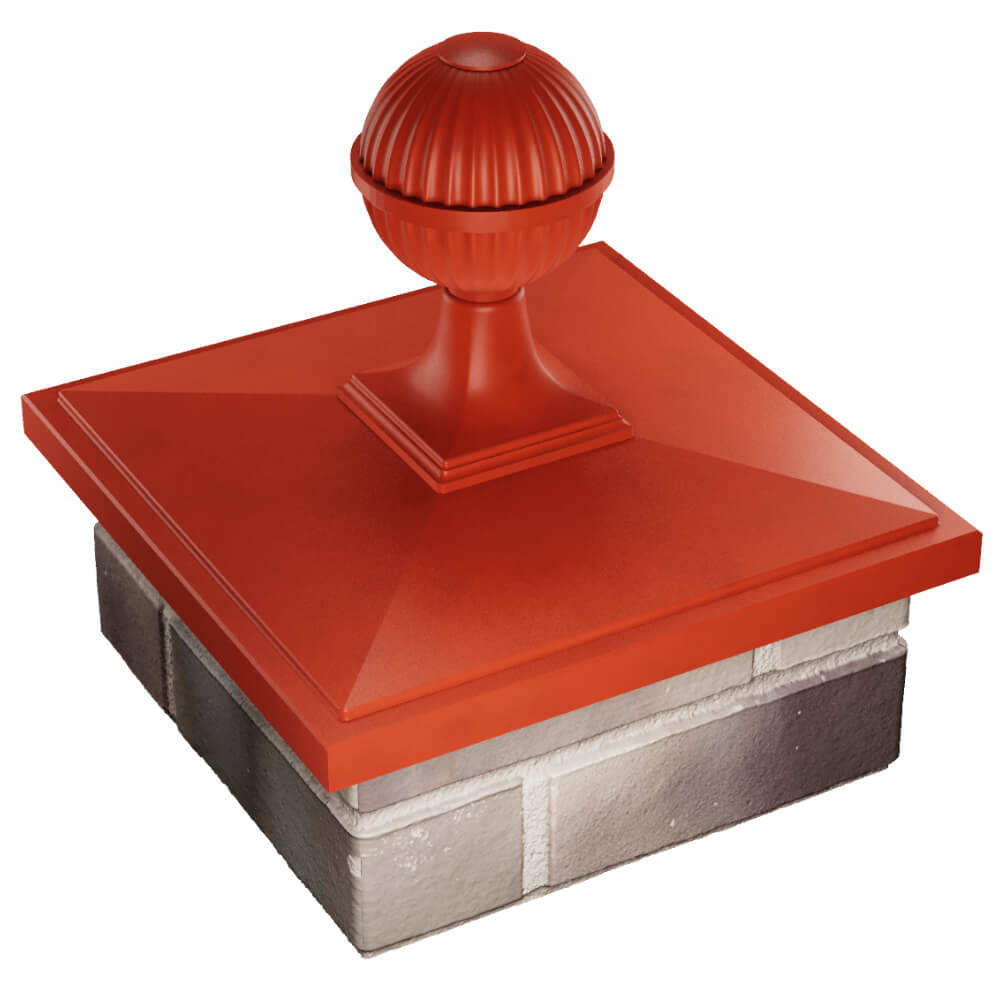Колпак Zking БонаМоно Красный с шаром на столб 1.5х1.5 кирпича (385х385, 400х400мм) в сборе в Киржаче фото